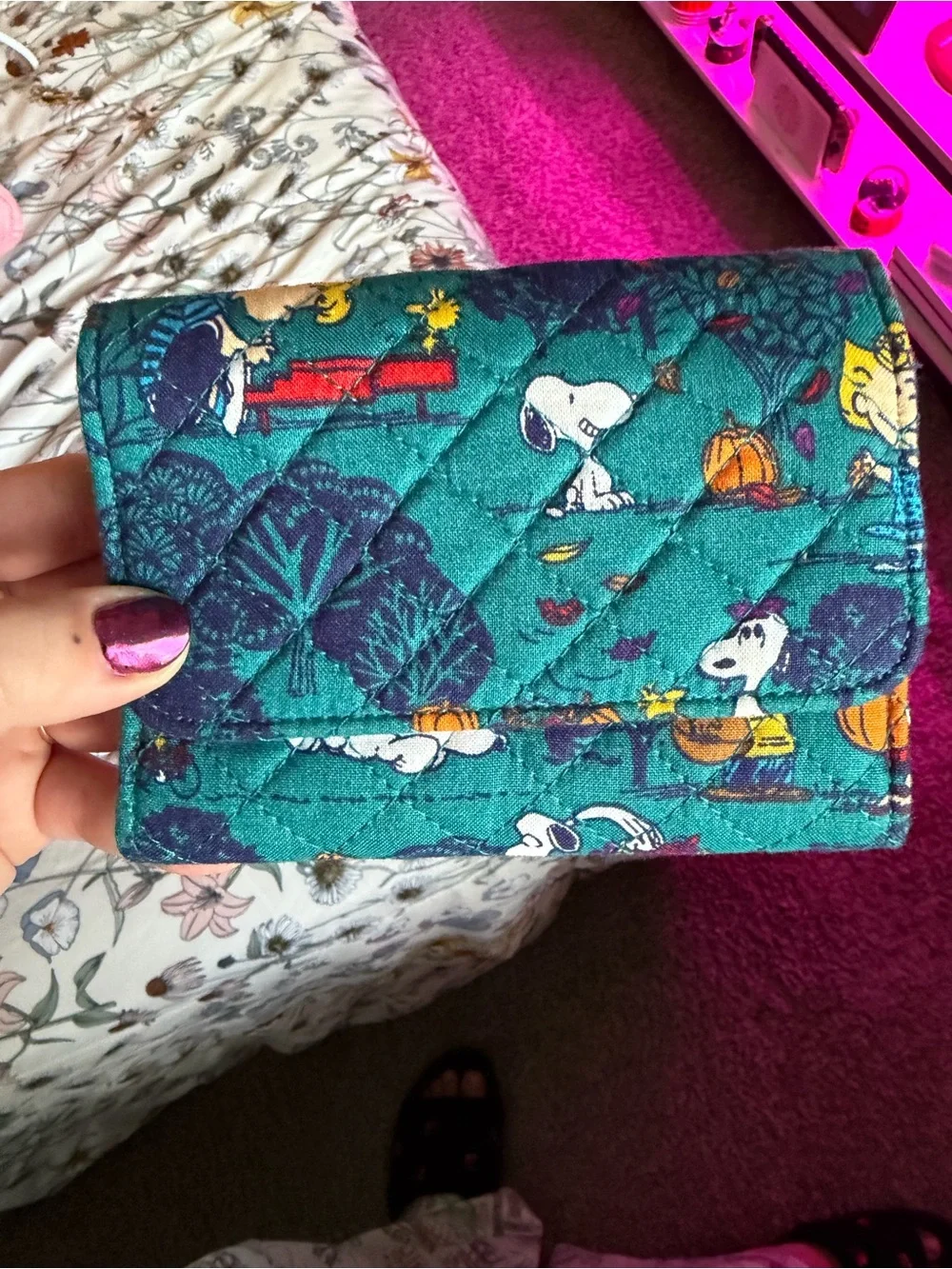 Vera Bradley Peanuts Teal Quilted Snoopy Print Wallet
